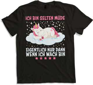 Produktbild von T-Shirt Selten Müde Schlafen Lustige Einhorn Sprüche Sarkastisches