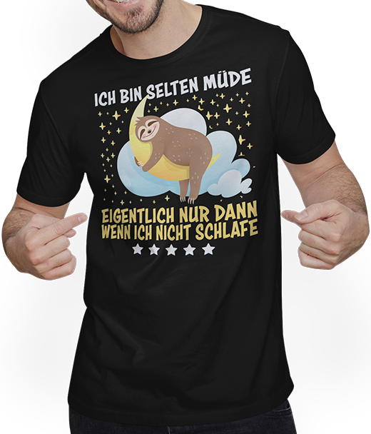 Produktbild von T-Shirt mit Mann Selten Müde Schlafen Lustige Faultier Sprüche Sarkastisches