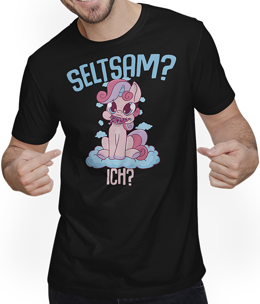 Produktbild von T-Shirt mit Mann Seltsam? Ich? Einhorn mit Würmern Sarkastische Sprüche