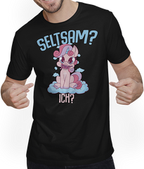 Produktbild von T-Shirt mit Mann Seltsam? Ich? Einhorn mit Würmern Sarkastische Sprüche