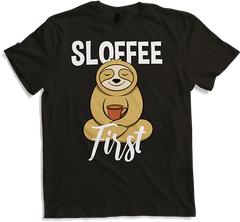 Produktbild von T-Shirt Sloffee First Coffee Spruch Koffein mit lustigem Faultier Spruch