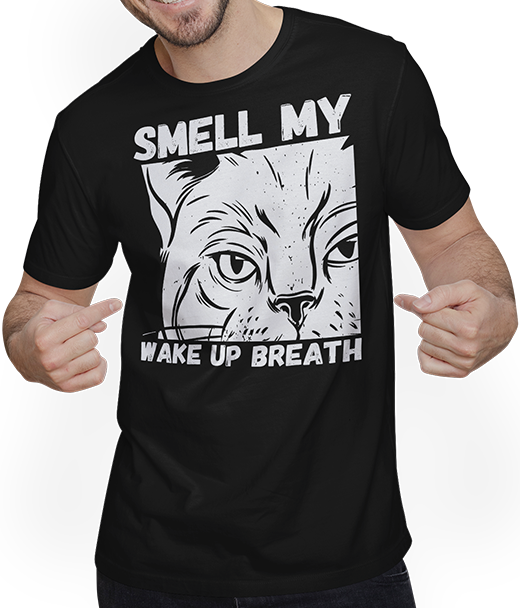 Produktbild von T-Shirt mit Mann Smell My Wake Up Breath Cat Mom Morning Grouch Katze Spruch