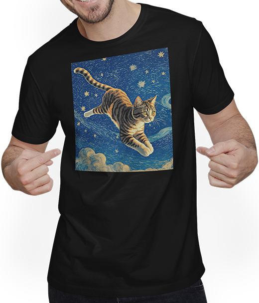 Produktbild von T-Shirt mit Mann Surreal Impressionistische Katze Impressionismus Katzen Kunst