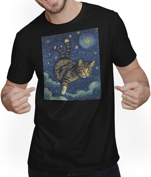 Produktbild von T-Shirt mit Mann Surreal Impressionistische Katze Impressionismus Katzen Kunst