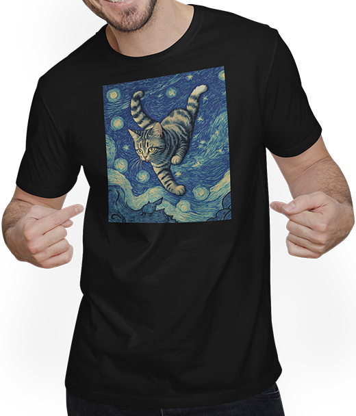 Produktbild von T-Shirt mit Mann Surreal Impressionistische Katze Impressionismus Katzen Kunst