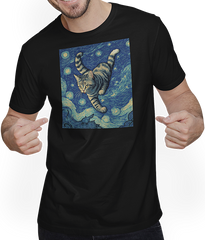 Produktbild von T-Shirt mit Mann Surreal Impressionistische Katze Impressionismus Katzen Kunst