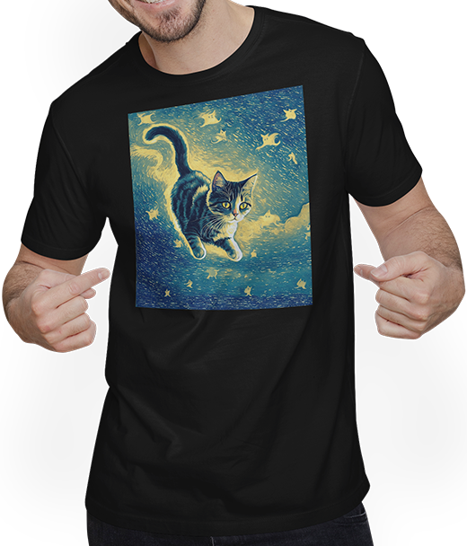 Produktbild von T-Shirt mit Mann Surreal Impressionistische Katze Impressionismus Katzen Kunst