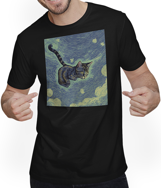 Produktbild von T-Shirt mit Mann Surreal Impressionistische Katze Impressionismus Katzen Kunst