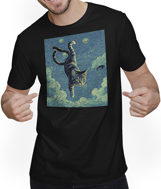 Produktbild von T-Shirt mit Mann Surreal Impressionistische Katze Impressionismus Katzen Kunst