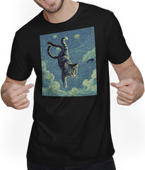 Produktbild von T-Shirt mit Mann Surreal Impressionistische Katze Impressionismus Katzen Kunst