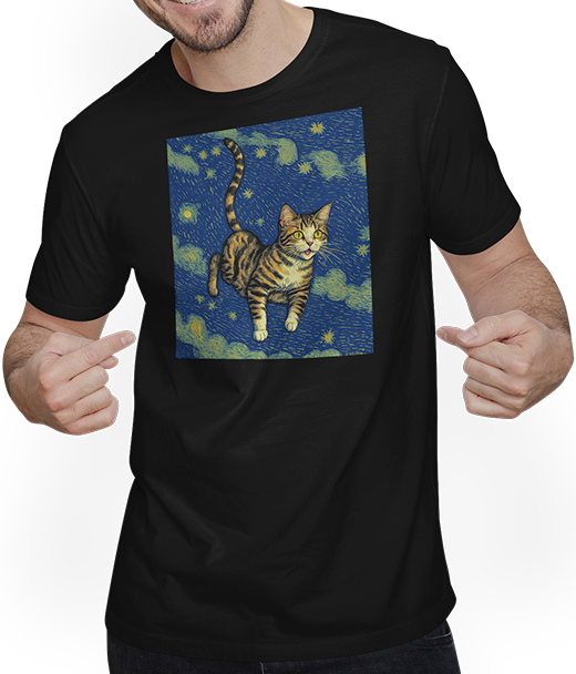 Produktbild von T-Shirt mit Mann Surreal Impressionistische Katze Impressionismus Katzen Malerei Katze