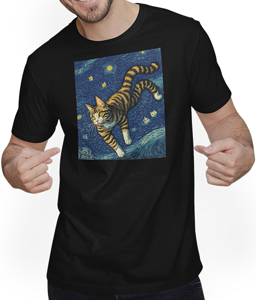 Produktbild von T-Shirt mit Mann Surreal Impressionistische Katze Impressionismus Katzen Malerei Katze