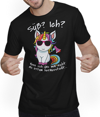 Produktbild von T-Shirt mit Mann Süß? Ich? Irrtum Einhorn Freche Sarkastische Mädchen Sprüche