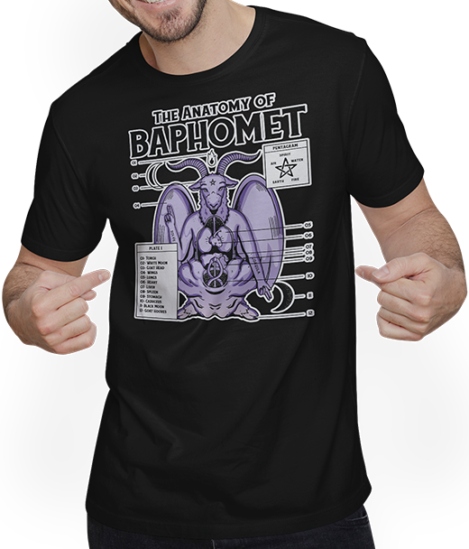 Produktbild von T-Shirt mit Mann The Anatomy of Baphomet Spruch Pentagramm Metall Baphomet