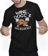 Produktbild von T-Shirt mit Mann Wein Hunde Wochenende Geschenk für Weintrinker Hundebesitzer