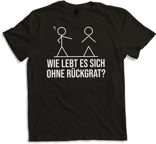Produktbild von T-Shirt Wie lebt es sich ohne Rückgrat? Strichmännchen sarkastisches