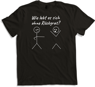 Produktbild von T-Shirt Wie lebt es sich ohne Rückgrat? Strichmännchen sarkastisches
