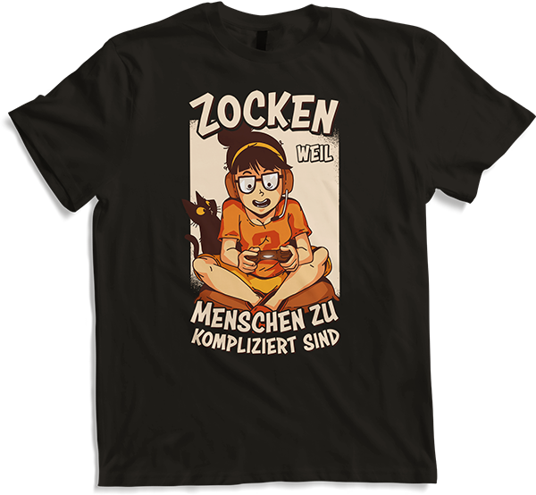 Produktbild von T-Shirt Zocken Menschen kompliziert Gamer Nerd Spruch Mädchen Games