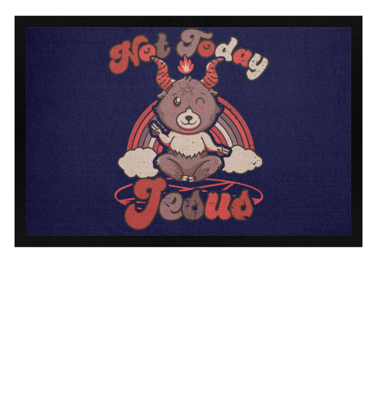 Fußmatte zeigt Baphomet mit satanischem Spruch Not Today Jesus