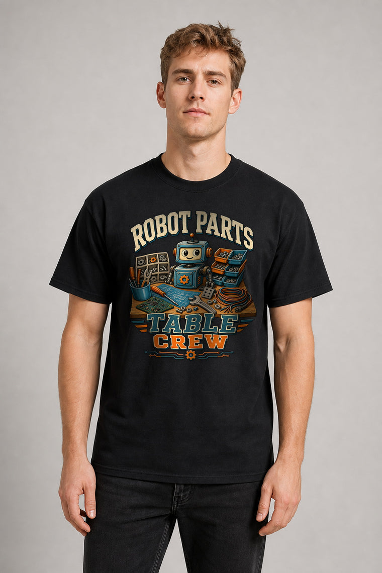 AI Model ai_male Roboter Teile Tisch Crew T-Shirt