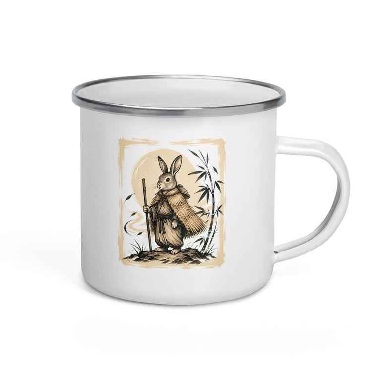 Mondwandernder Hase Emaille Tasse Handle Right Produktbild 1