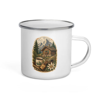 Alpenhütte Berge Tannen Emaille Tasse Handle Right Produktbild 1