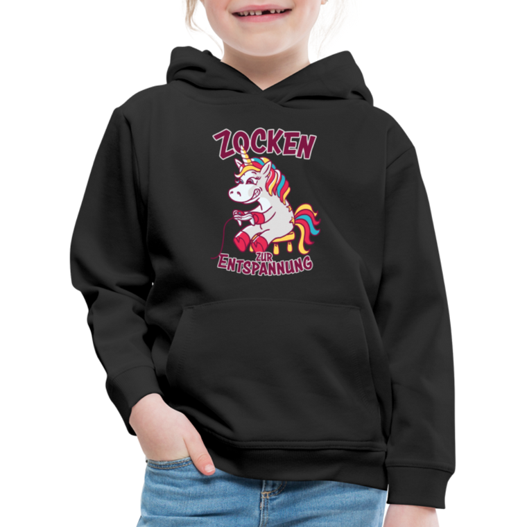 Einhorn Zocken zur Entspannung Kinder Premium Hoodie - Schwarz