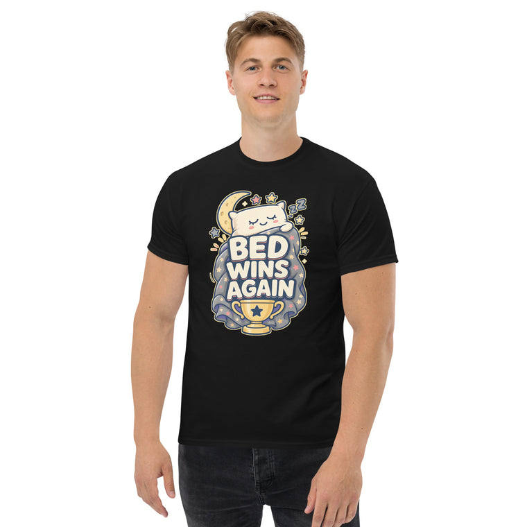 Gildan5000 BED WINS AGAIN Schlaf Gewinnt T-Shirt Schwarz Men's 2 Front