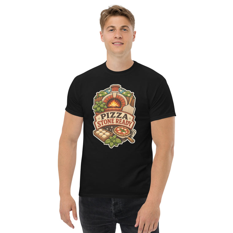 Gildan5000 Pizza Stone Ready Terrassenofen T-Shirt Schwarz Men's 2 Front