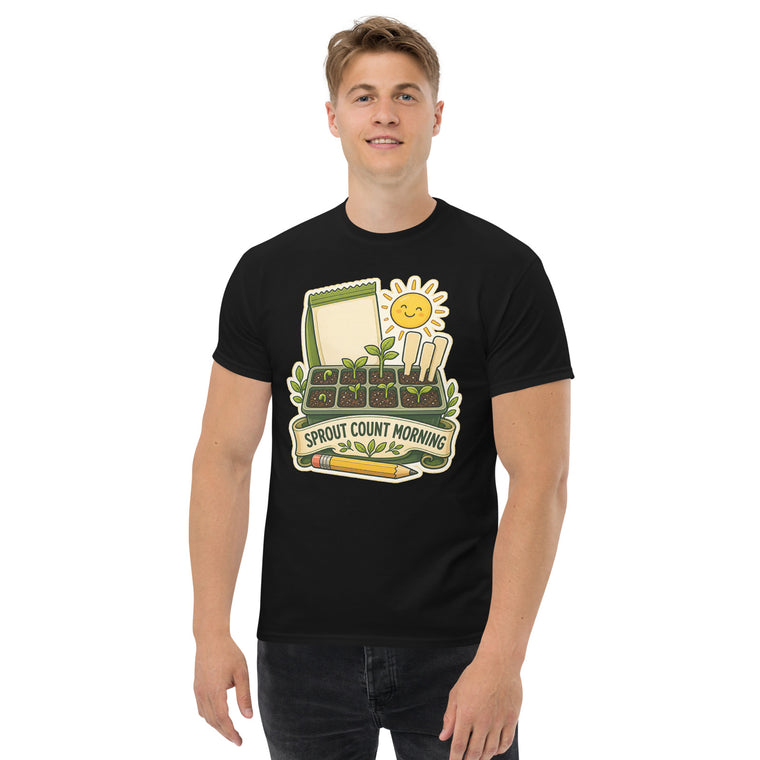 Gildan5000 SPROUT COUNT MORNING Garten T-Shirt Schwarz Men's 2 Front