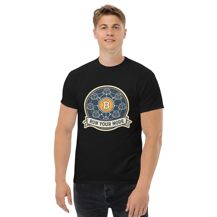 Gildan5000 Run Your Node Bitcoin Netzwerk T-Shirt Schwarz Men's 2 Front
