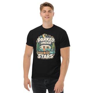 Gildan5000 PARKED UNDER STARS Campingnacht T-Shirt Schwarz Men's 2 Front