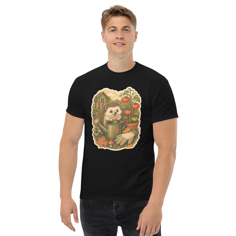 Gildan5000 Igel Tomaten Garten T-Shirt Schwarz Men's 2 Front
