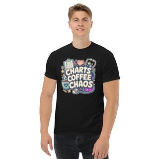Gildan5000 CHARTS COFFEE CHAOS Pflege Schicht T-Shirt Schwarz Men's 2 Front