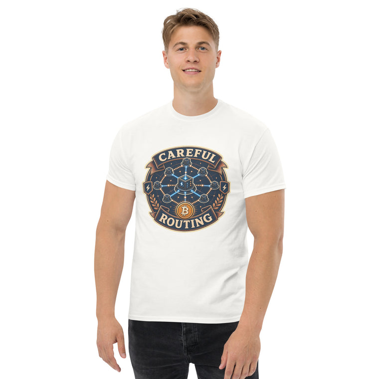 Gildan5000 Careful Routing Bitcoin Lightning T-Shirt Weiß Men's 2 Front