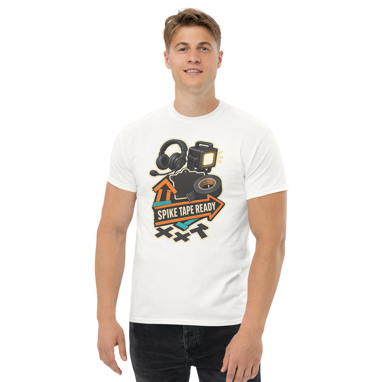 Gildan5000 SPIKE TAPE READY Bühnenteam T-Shirt Weiß Men's 2 Front