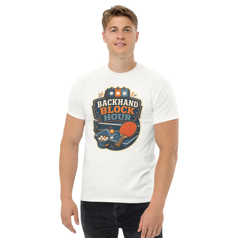 Gildan5000 Backhand Block Hour Tischtennis T-Shirt Weiß Men's 2 Front