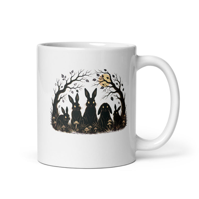 Nächtliche Hasenrunde Kaffeetasse Weiß Handle Right Produktbild 1