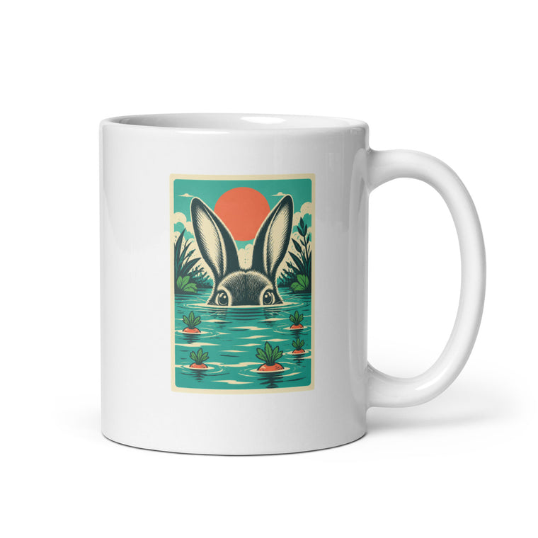 Hase im Wasser mit Karotten Kaffeetasse Weiß Handle Right Produktbild 1