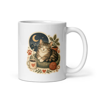 Gemütliche Katze Kaffee Garn Kaffeetasse Weiß Handle Right Produktbild 1