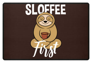 Sloffee First | Funny Sloth Coffee | Fußmatte in Navy in Größe 60x40cm