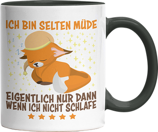 Ich bin selten müde eigentlich nur wenn ich nicht schlafe Fox Witzige Black Tasse kaufen Geschenk