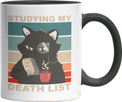 Studying my death list Katze Witzige Black Tasse kaufen Geschenk