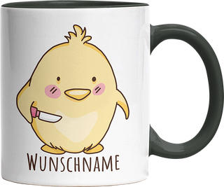Kücken mit Messer Personalisierbar Name Witzige Black Tasse kaufen Geschenk
