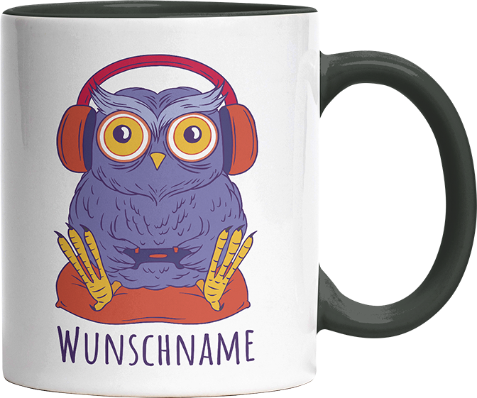 Eule Gamer Personalisierbar Name Witzige Black Tasse kaufen Geschenk