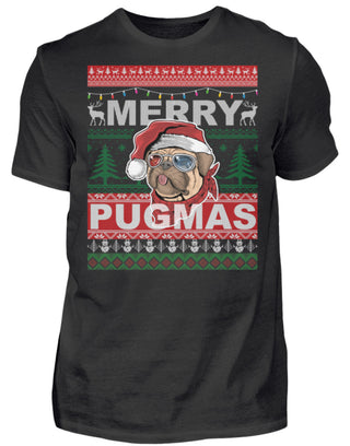 Merry Pugmas | Lustiger Spruch für Mopshalter  | Herren T-Shirt in Black in Größe S