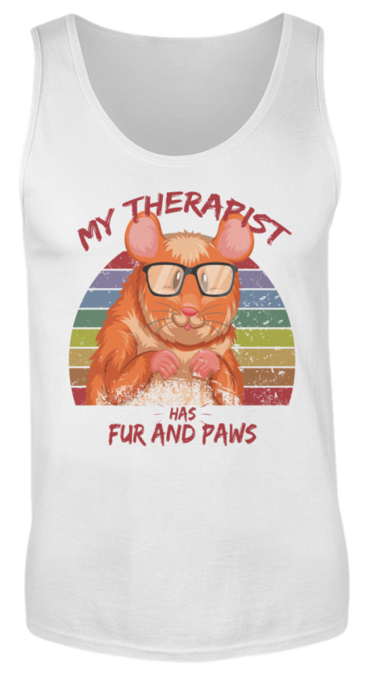 Süßer Hamster | Cooler Spruch | Mein Therapeut hat Fell und Pfoten | RetroChic | Herren Tank Top in White in Größe S