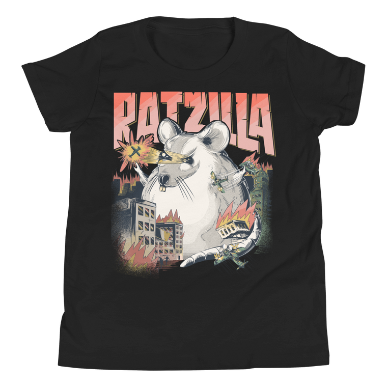 Zeigt ein T-Shirt für Kids und Teenager mit Frecher Ratzilla | T-Shirt für Kinder & Jugendliche