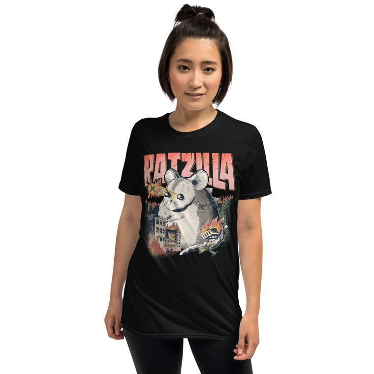 Zeigt funny cool ratzilla cute version unisex shirt gift for fancy rat holders rats owners funshirt cute dangerous rodent in Farbe White