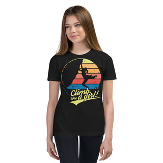 Mockup Climb Like A Girl | T-Shirt für Mädchen das klettert in Schwarz für Größe S